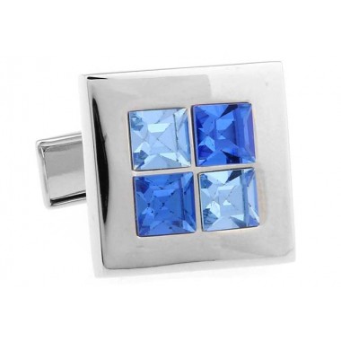 Butoni camasa argintii cu pietre bleu